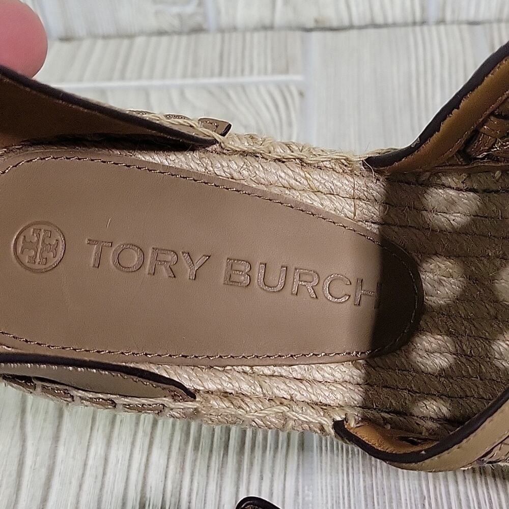Tory Burch Basketweave Espadrille Wedge Leather Sandals Womens 10.5 NEW - Picture 11 of 15